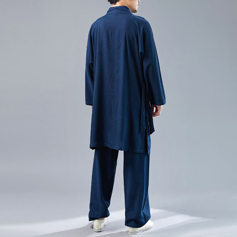 Buddha Stones 2Pcs V-Neck Men's Long Sleeve Shirt Top Pants Meditation Zen Tai Chi Cotton Linen Clothing Set - image 33