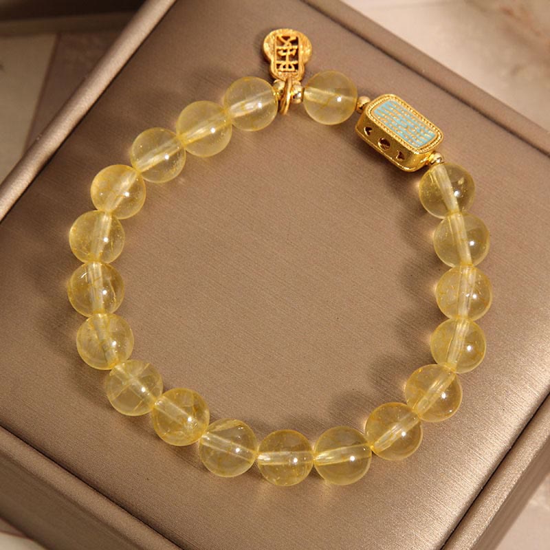 Buddha Stones Natural Citrine Five Scriptures Generosity Bracelet