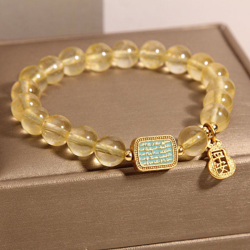 Buddha Stones Natural Citrine Five Scriptures Generosity Bracelet