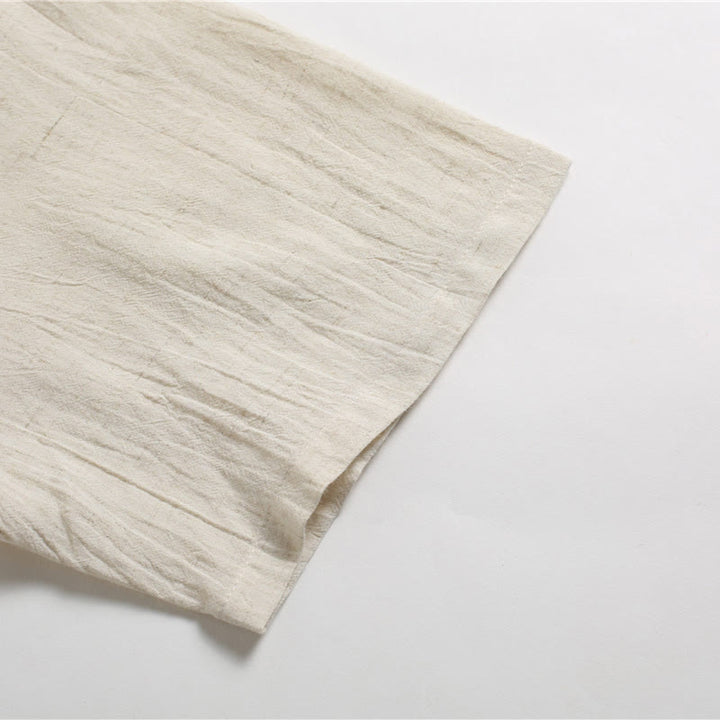 Buddha Stones Men's Solid Color Round Neck Short Sleeve Cotton Linen Shirt - image 21