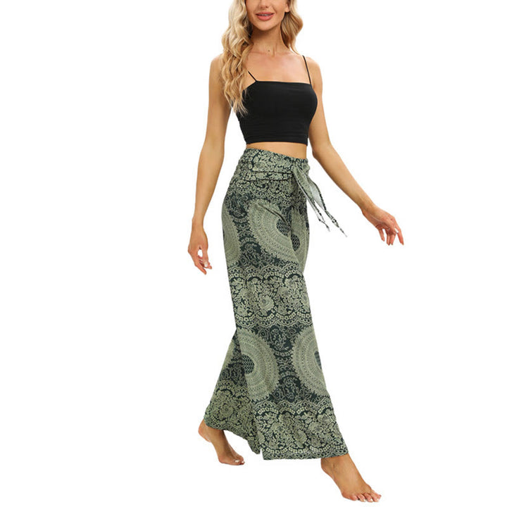 Buddha Stones Boho Lace-up Wide Leg Pants Women's Yoga Pants