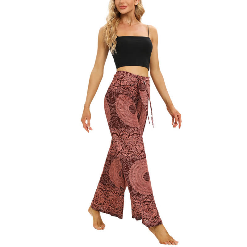 Buddha Stones Boho Lace-up Wide Leg Pants Women's Yoga Pants