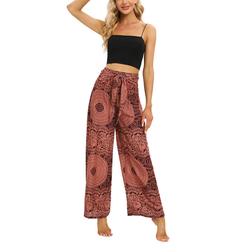 Buddha Stones Boho Lace-up Wide Leg Pants Women's Yoga Pants