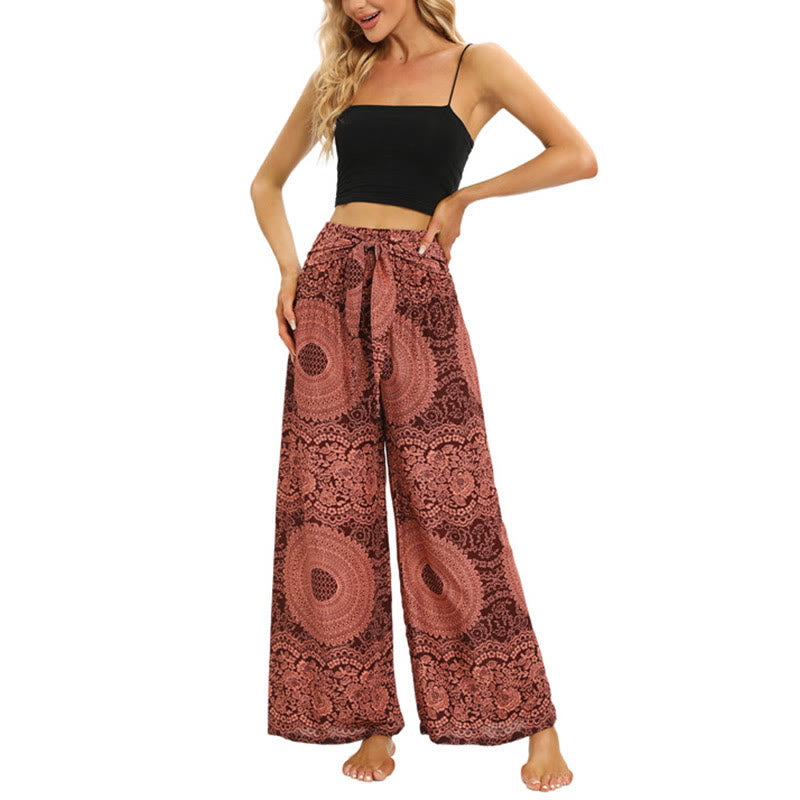 Buddha Stones Boho Lace-up Wide Leg Pants Women's Yoga Pants