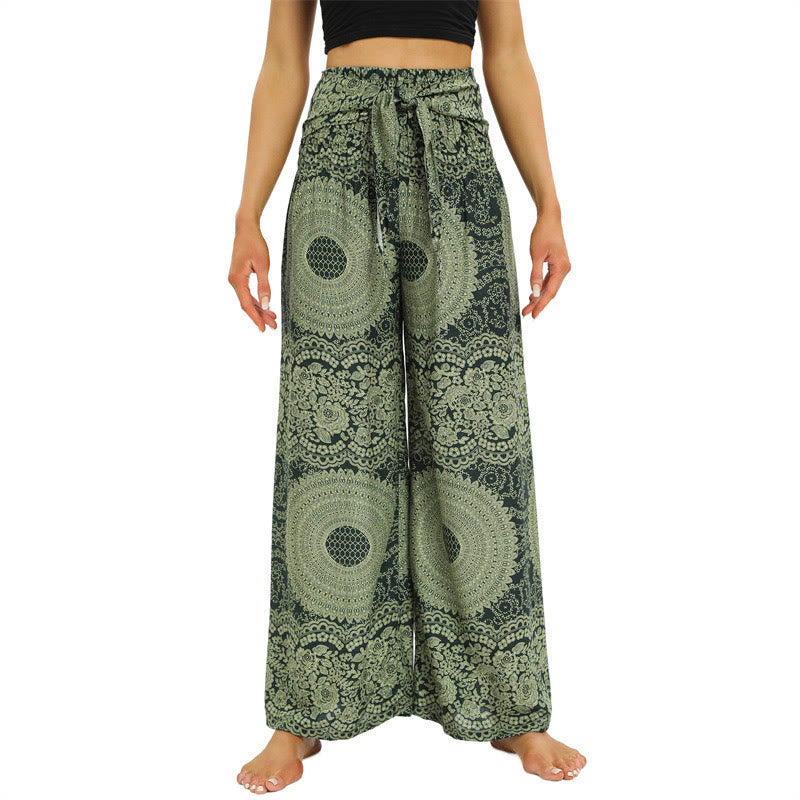 Buddha Stones Boho Lace-up Wide Leg Pants Women's Yoga Pants