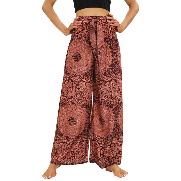 Buddha Stones Boho Lace-up Wide Leg Pants Women's Yoga Pants