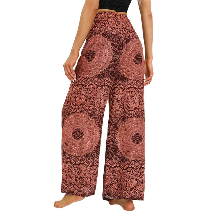 Buddha Stones Boho Lace-up Wide Leg Pants Women's Yoga Pants