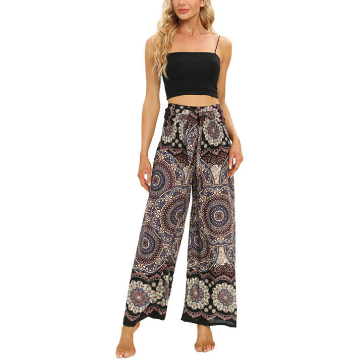 Buddha Stones Boho Mandala Print Lace-up Wide Leg Pants Women's Yoga Pants