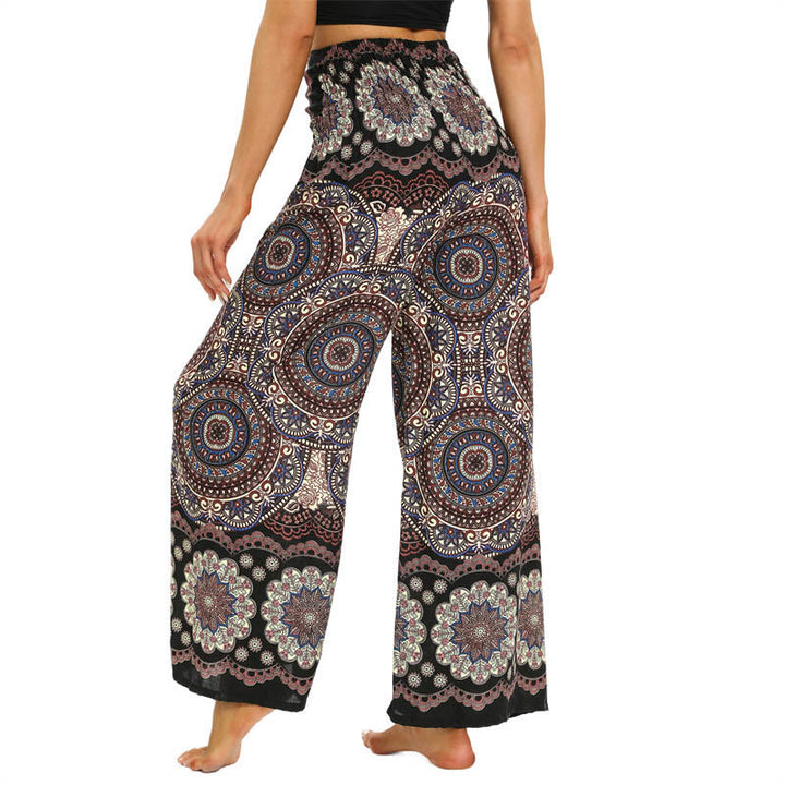 Buddha Stones Boho Mandala Print Lace-up Wide Leg Pants Women's Yoga Pants