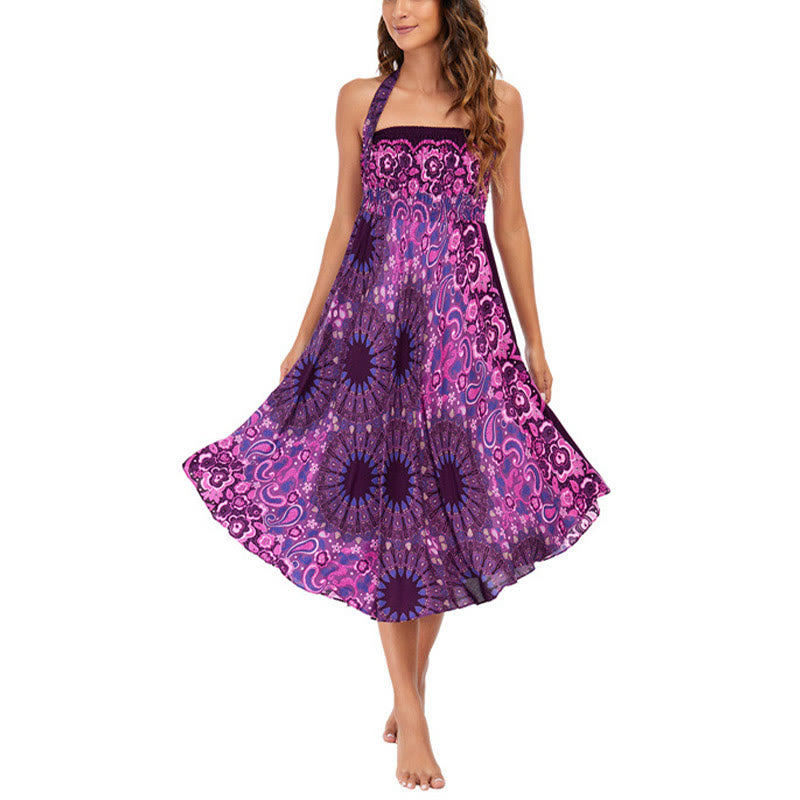 Buddha Stones Two Style Wear Bohemian Mandala Flower Water Drop Lace-up Skirt Dress - image 7