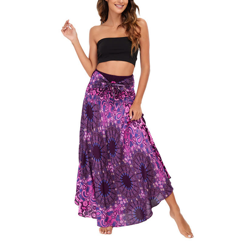Buddha Stones Two Style Wear Bohemian Mandala Flower Water Drop Lace-up Skirt Dress - image 3