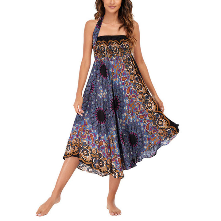 Buddha Stones Two Style Wear Bohemian Mandala Flower Water Drop Lace-up Skirt Dress - image 17