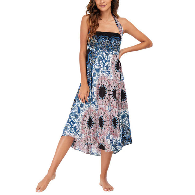 Buddha Stones Two Style Wear Bohemian Mandala Flower Water Drop Lace-up Skirt Dress - image 13