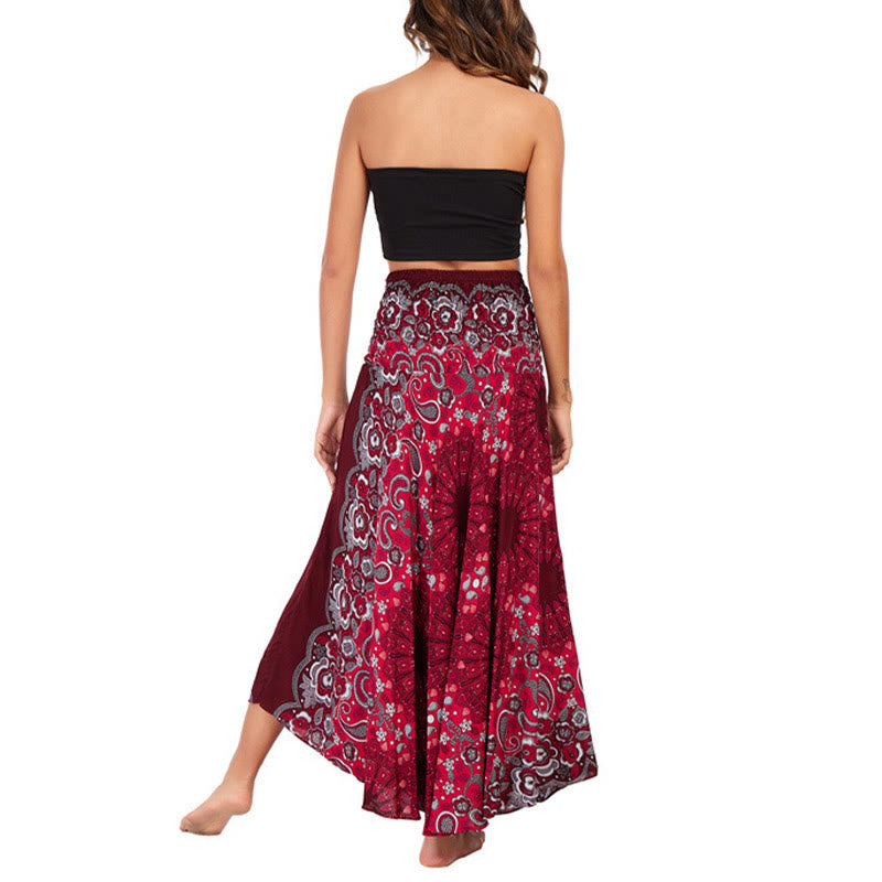 Buddha Stones Two Style Wear Bohemian Mandala Flower Water Drop Lace-up Skirt Dress