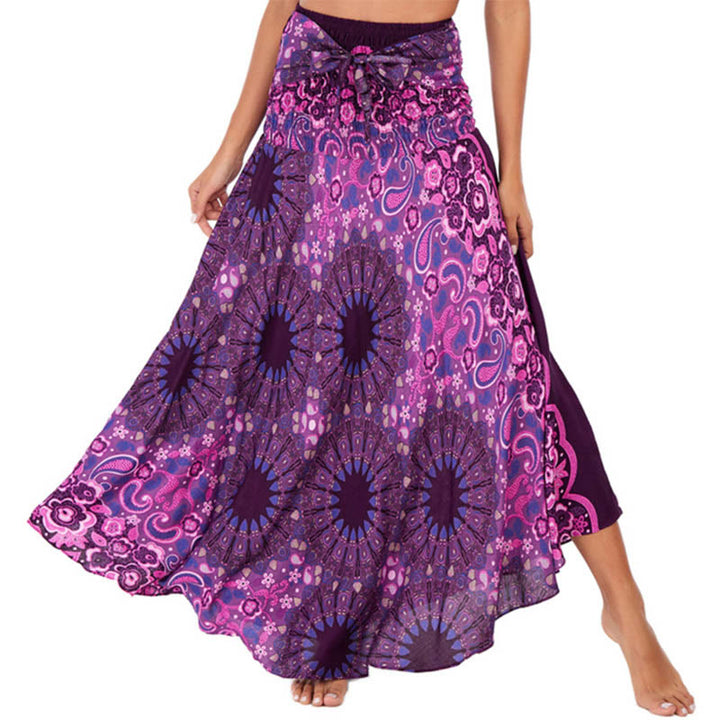 Buddha Stones Two Style Wear Bohemian Mandala Flower Water Drop Lace-up Skirt Dress