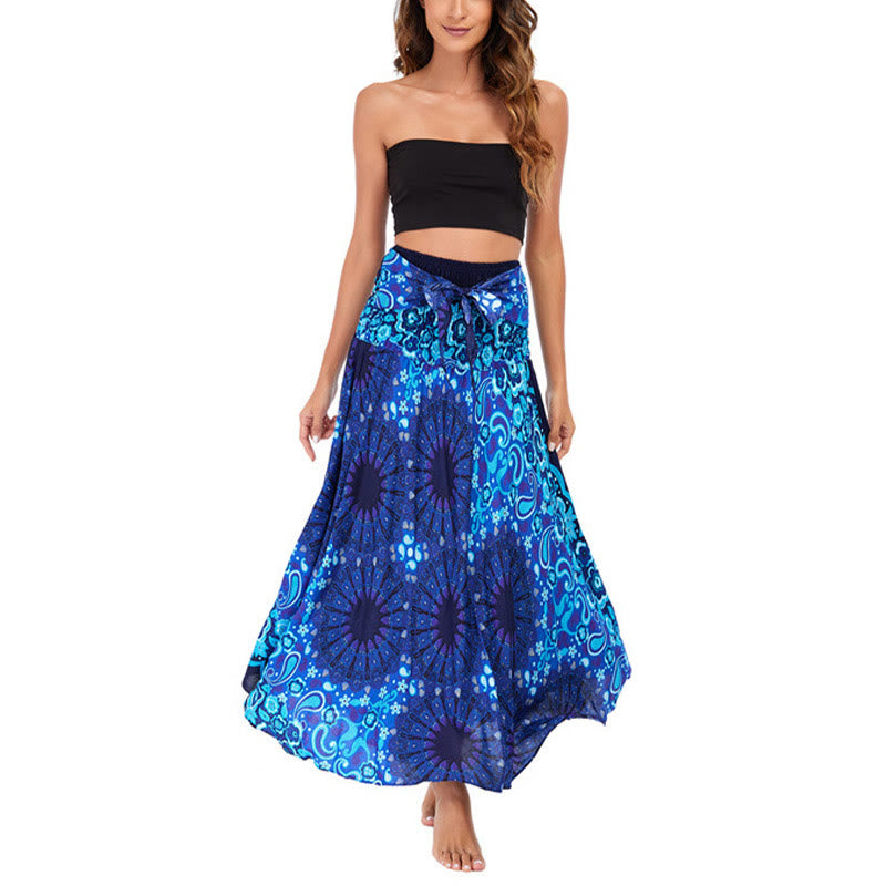 Buddha Stones Two Style Wear Bohemian Mandala Flower Water Drop Lace-up Skirt Dress - image 29