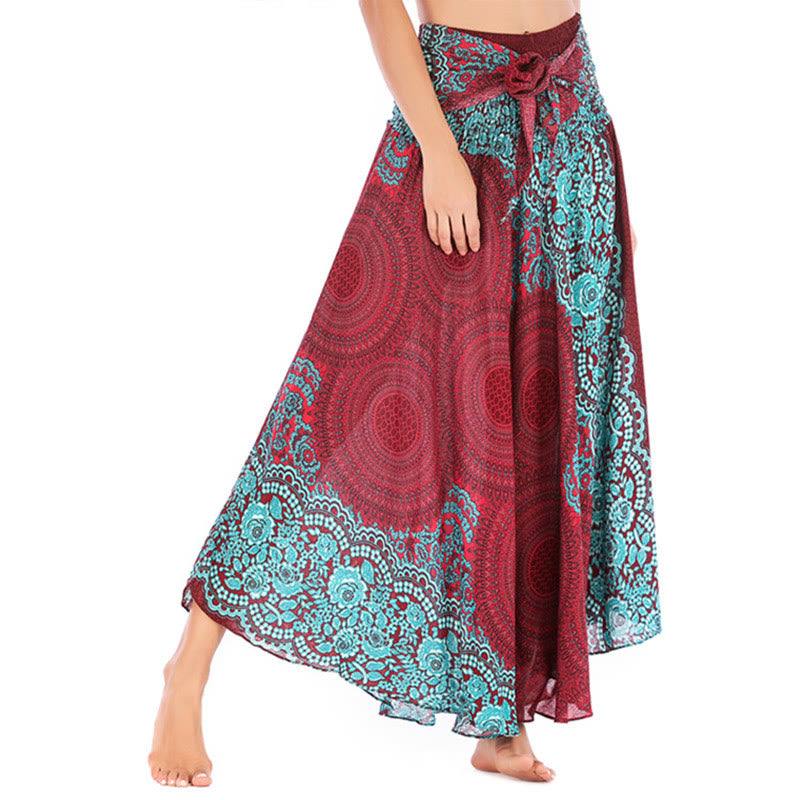Buddha Stones Two Style Wear Bohemian Compass Rose Flower Lace-up Skirt Dress - image 35