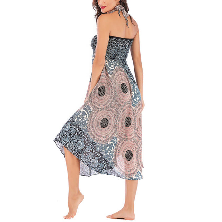 Buddha Stones Two Style Wear Bohemian Compass Rose Flower Lace-up Skirt Dress - image 33