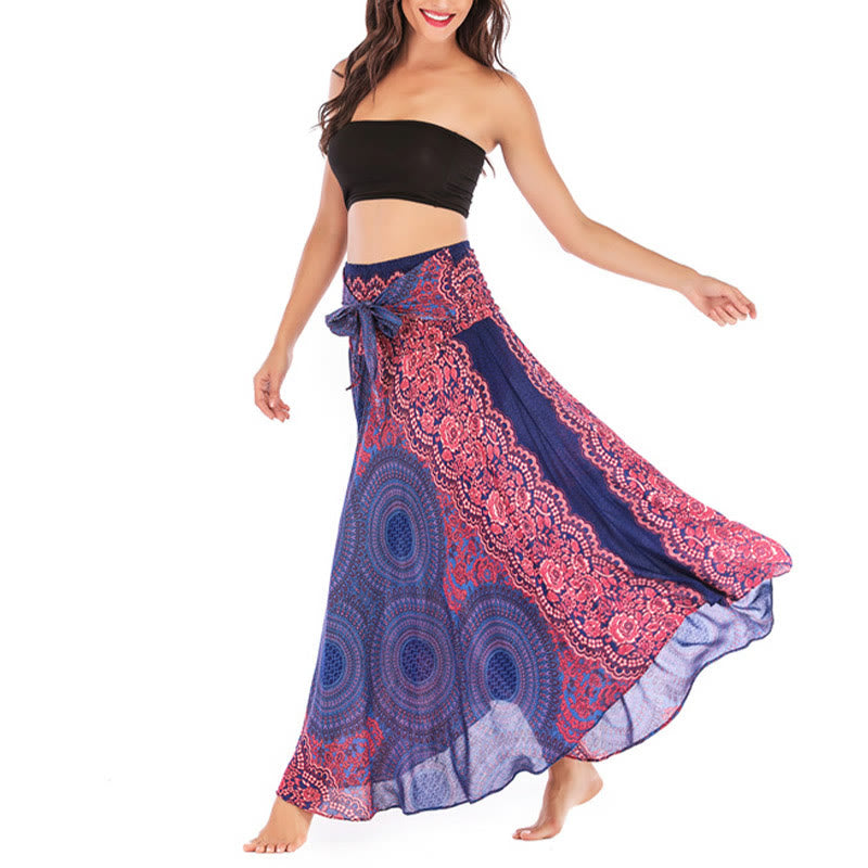 Buddha Stones Two Style Wear Bohemian Compass Rose Flower Lace-up Skirt Dress - image 10