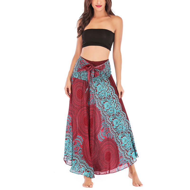 Buddha Stones Two Style Wear Bohemian Compass Rose Flower Lace-up Skirt Dress - image 37