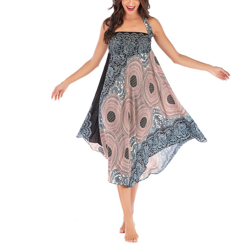Buddha Stones Two Style Wear Bohemian Compass Rose Flower Lace-up Skirt Dress - image 32