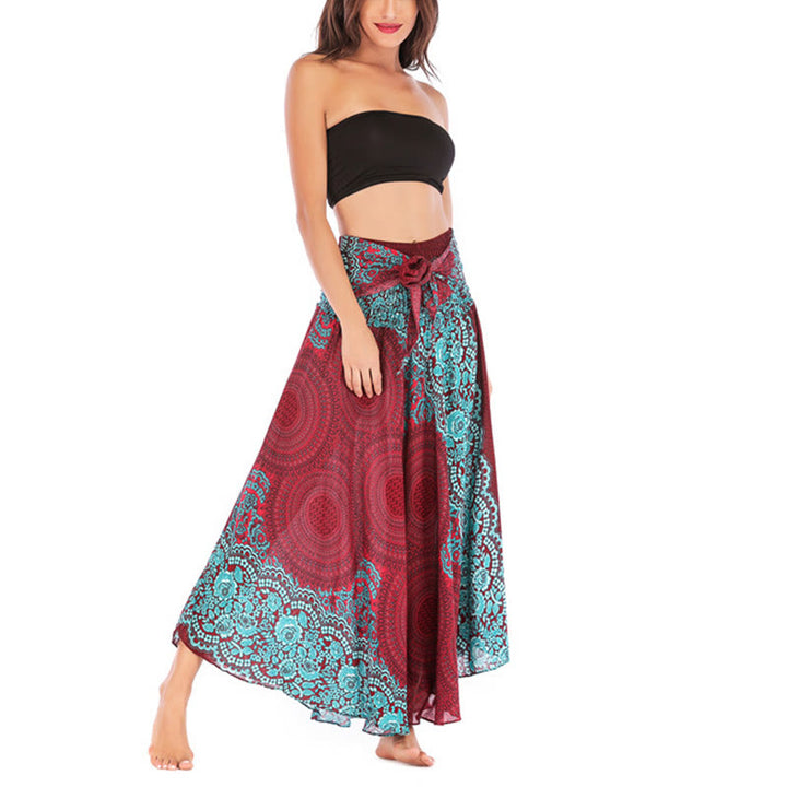 Buddha Stones Two Style Wear Bohemian Compass Rose Flower Lace-up Skirt Dress - image 40