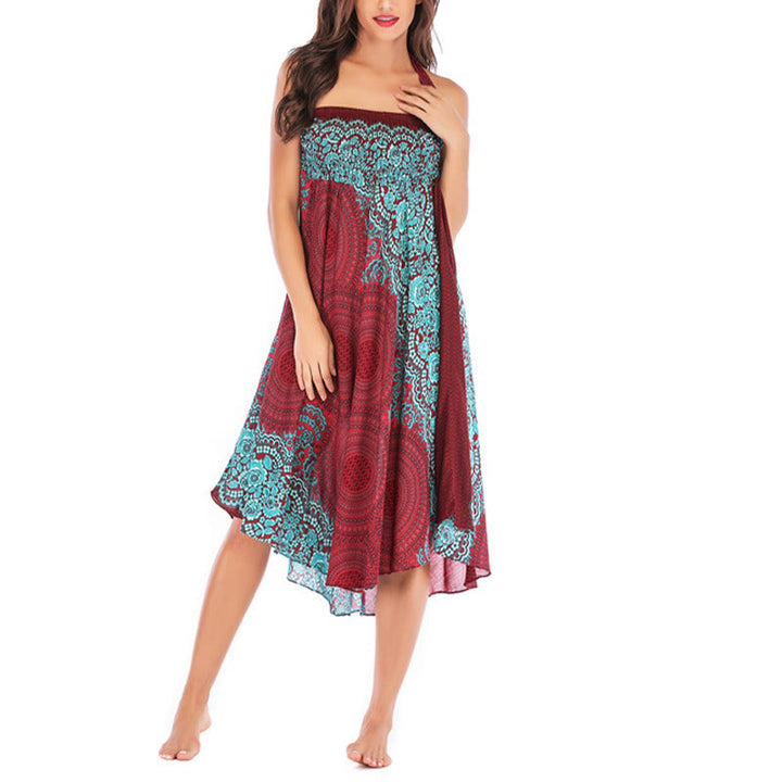 Buddha Stones Two Style Wear Bohemian Compass Rose Flower Lace-up Skirt Dress - image 41