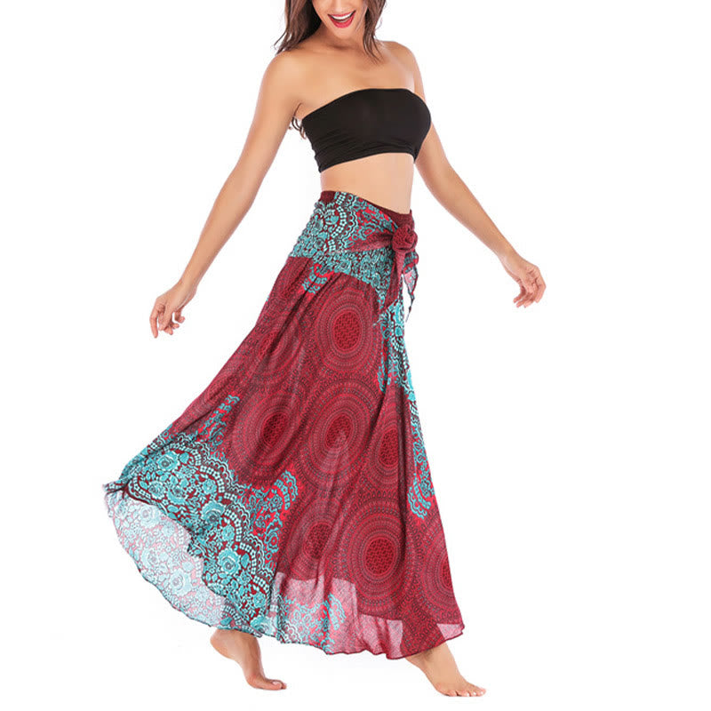 Buddha Stones Two Style Wear Bohemian Compass Rose Flower Lace-up Skirt Dress - image 38
