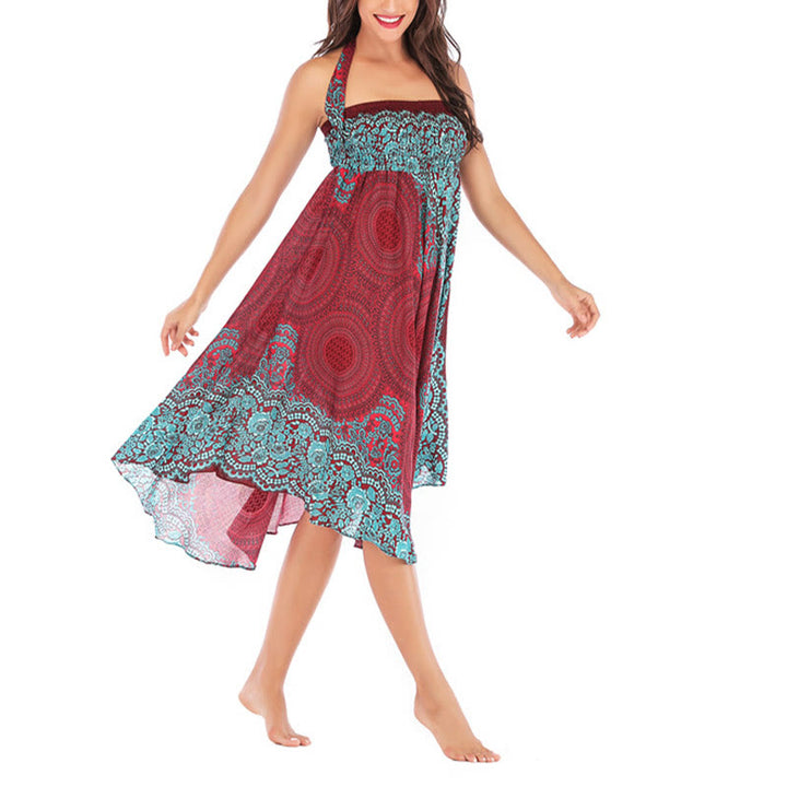 Buddha Stones Two Style Wear Bohemian Compass Rose Flower Lace-up Skirt Dress - image 43