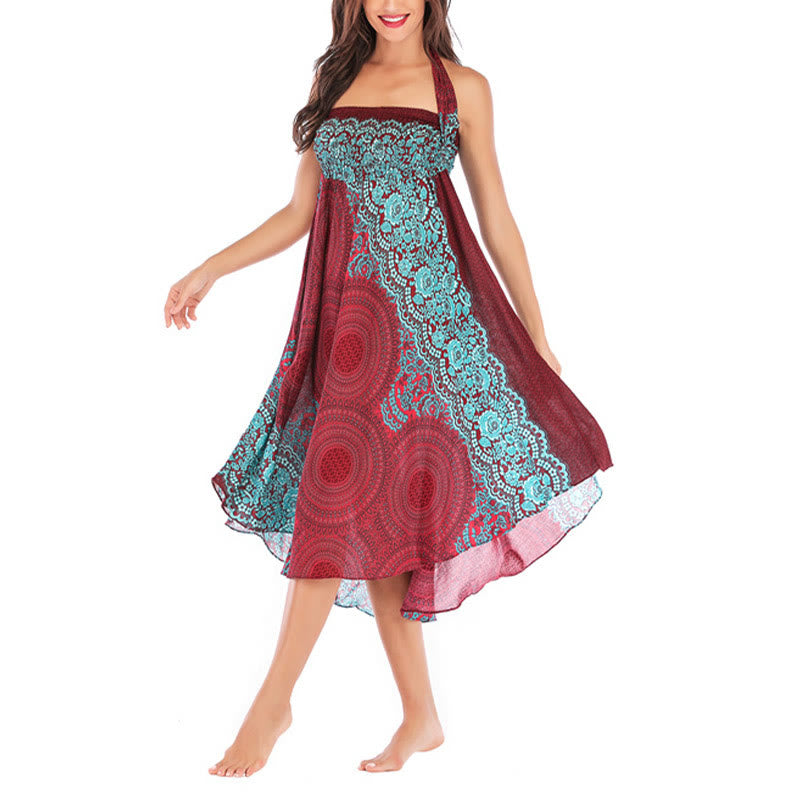 Buddha Stones Two Style Wear Bohemian Compass Rose Flower Lace-up Skirt Dress - image 37
