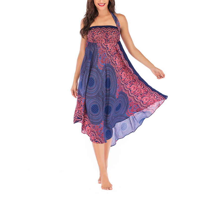 Buddha Stones Two Style Wear Bohemian Compass Rose Flower Lace-up Skirt Dress - image 12