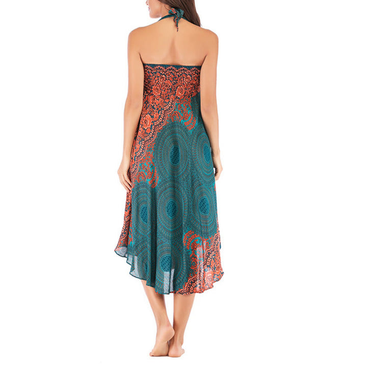 Buddha Stones Two Style Wear Bohemian Compass Rose Flower Lace-up Skirt Dress - image 7