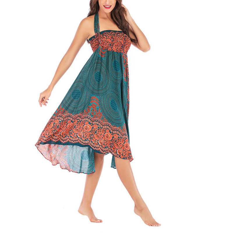 Buddha Stones Two Style Wear Bohemian Compass Rose Flower Lace-up Skirt Dress - image 5