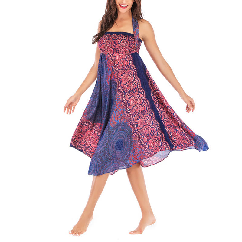 Buddha Stones Two Style Wear Bohemian Compass Rose Flower Lace-up Skirt Dress - image 17