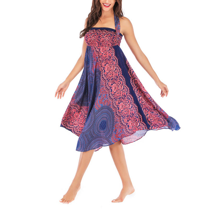 Buddha Stones Two Style Wear Bohemian Compass Rose Flower Lace-up Skirt Dress - image 17