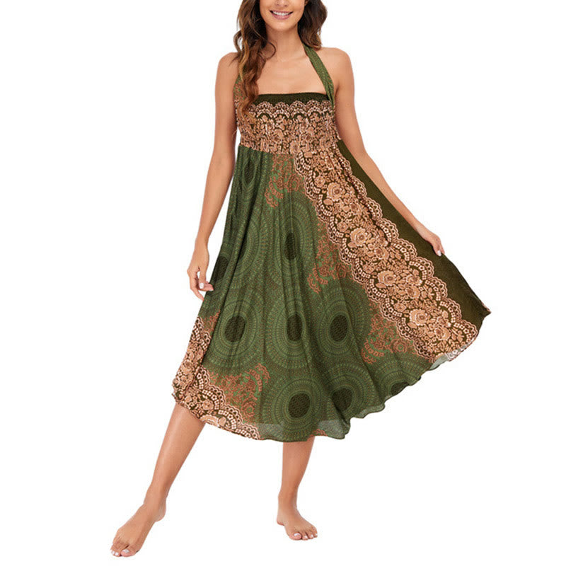 Buddha Stones Two Style Wear Bohemian Compass Rose Flower Lace-up Skirt Dress - image 20
