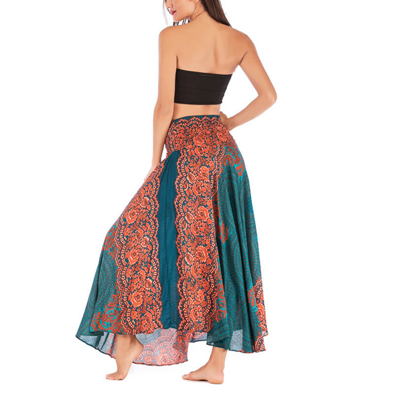 Buddha Stones Two Style Wear Bohemian Compass Rose Flower Lace-up Skirt Dress - image 4