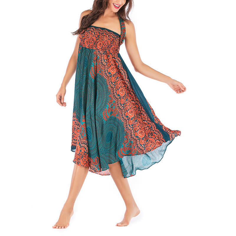 Buddha Stones Two Style Wear Bohemian Compass Rose Flower Lace-up Skirt Dress - image 7