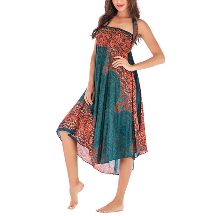 Buddha Stones Two Style Wear Bohemian Compass Rose Flower Lace-up Skirt Dress - image 8