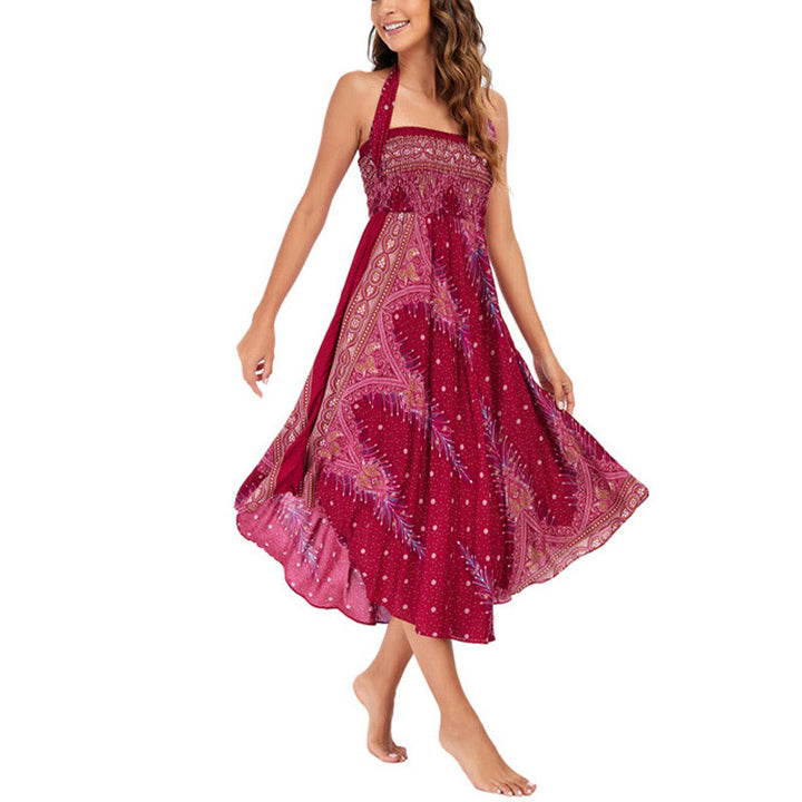 Buddha Stones Two Style Wear Boho Summer Peacock Feather Lace-up Skirt Dress - image 20