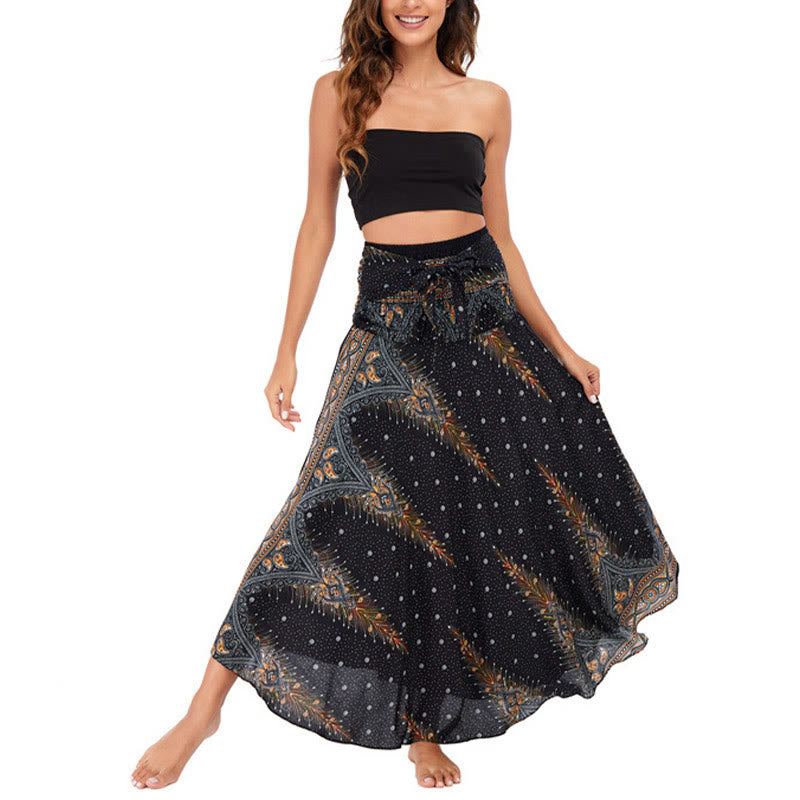 Buddha Stones Two Style Wear Boho Summer Peacock Feather Lace-up Skirt Dress - image 9