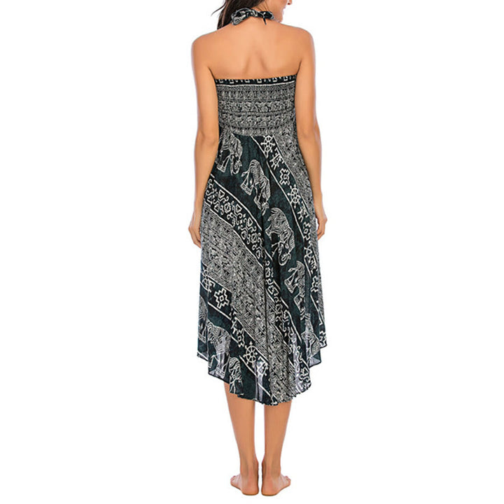 Buddha Stones Two Style Wear Boho Elephant Geometry Lace-up Skirt Dress - image 7