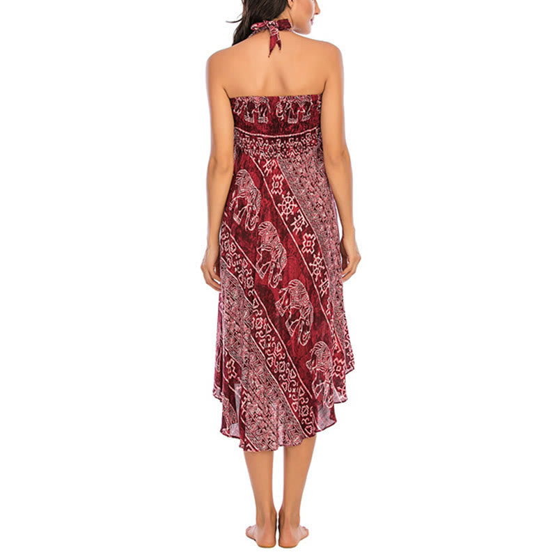 Buddha Stones Two Style Wear Boho Elephant Geometry Lace-up Skirt Dress - image 15