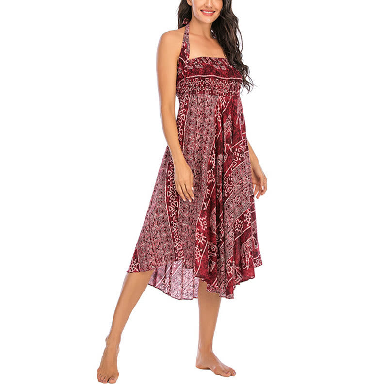 Buddha Stones Two Style Wear Boho Elephant Geometry Lace-up Skirt Dress - image 14