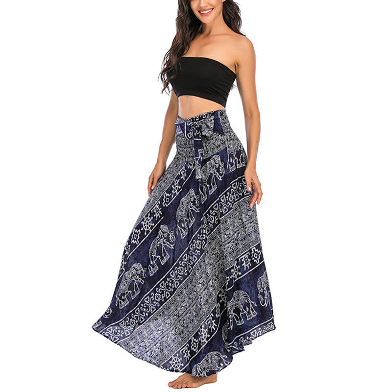 Buddha Stones Two Style Wear Boho Elephant Geometry Lace-up Skirt Dress - image 21