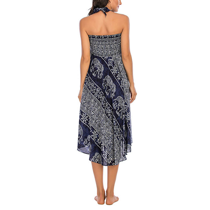 Buddha Stones Two Style Wear Boho Elephant Geometry Lace-up Skirt Dress - image 23