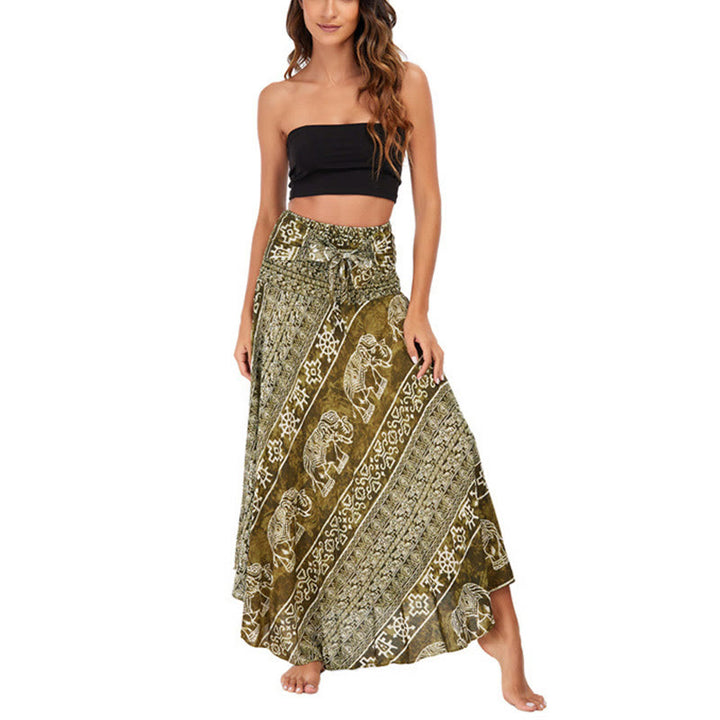 Buddha Stones Two Style Wear Boho Elephant Geometry Lace-up Skirt Dress - image 35