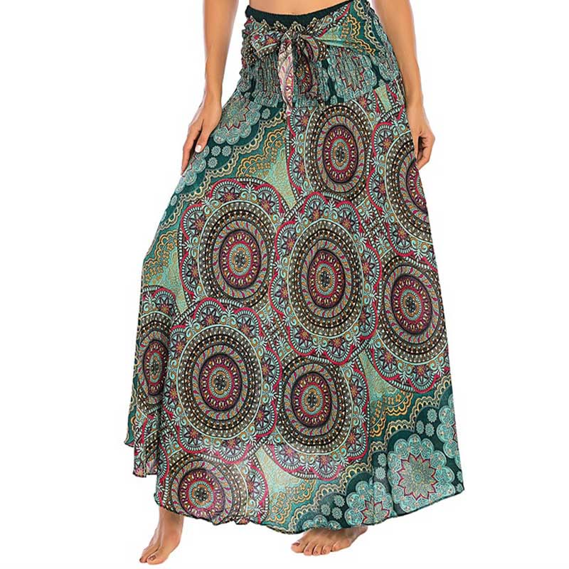 Buddha Stones Two Style Wear Bohemian Mandala Flower Lace-up Skirt Dress