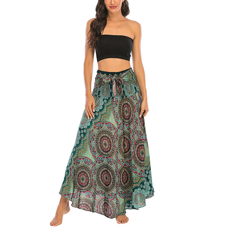 Buddha Stones Two Style Wear Bohemian Mandala Flower Lace-up Skirt Dress