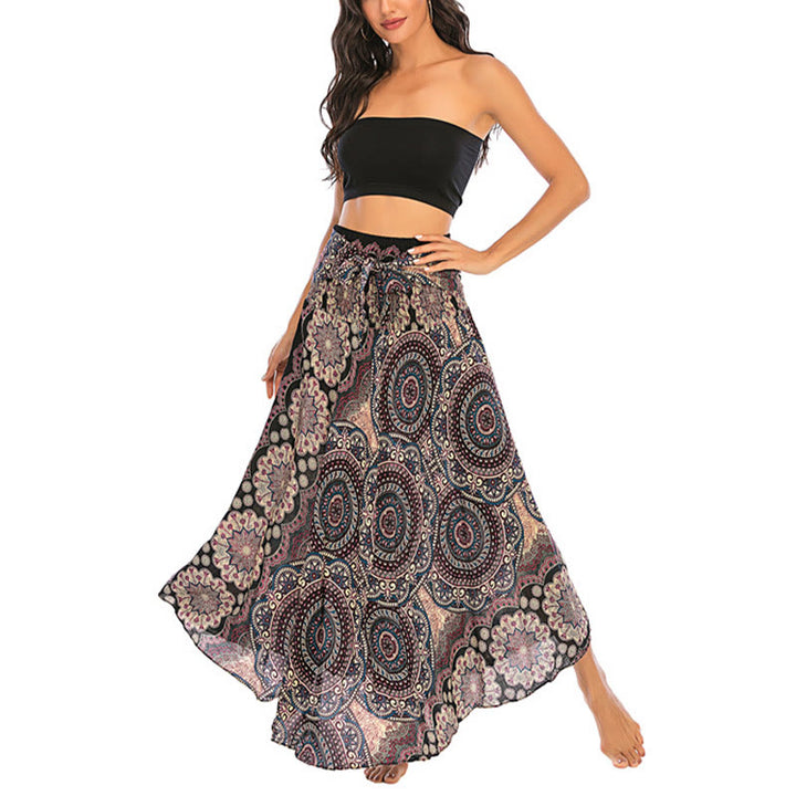 Buddha Stones Two Style Wear Bohemian Mandala Flower Lace-up Skirt Dress